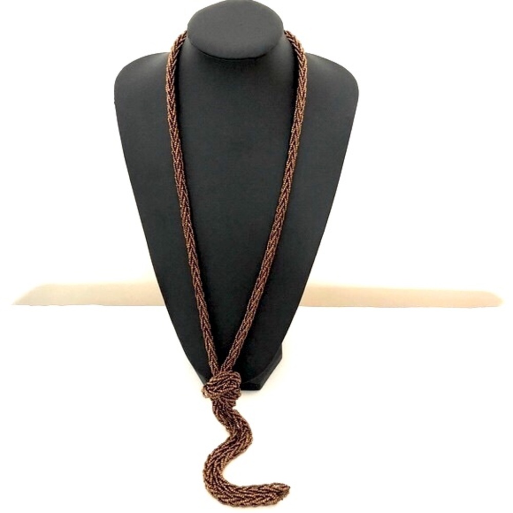 Artisan seed bead braided tassel necklace